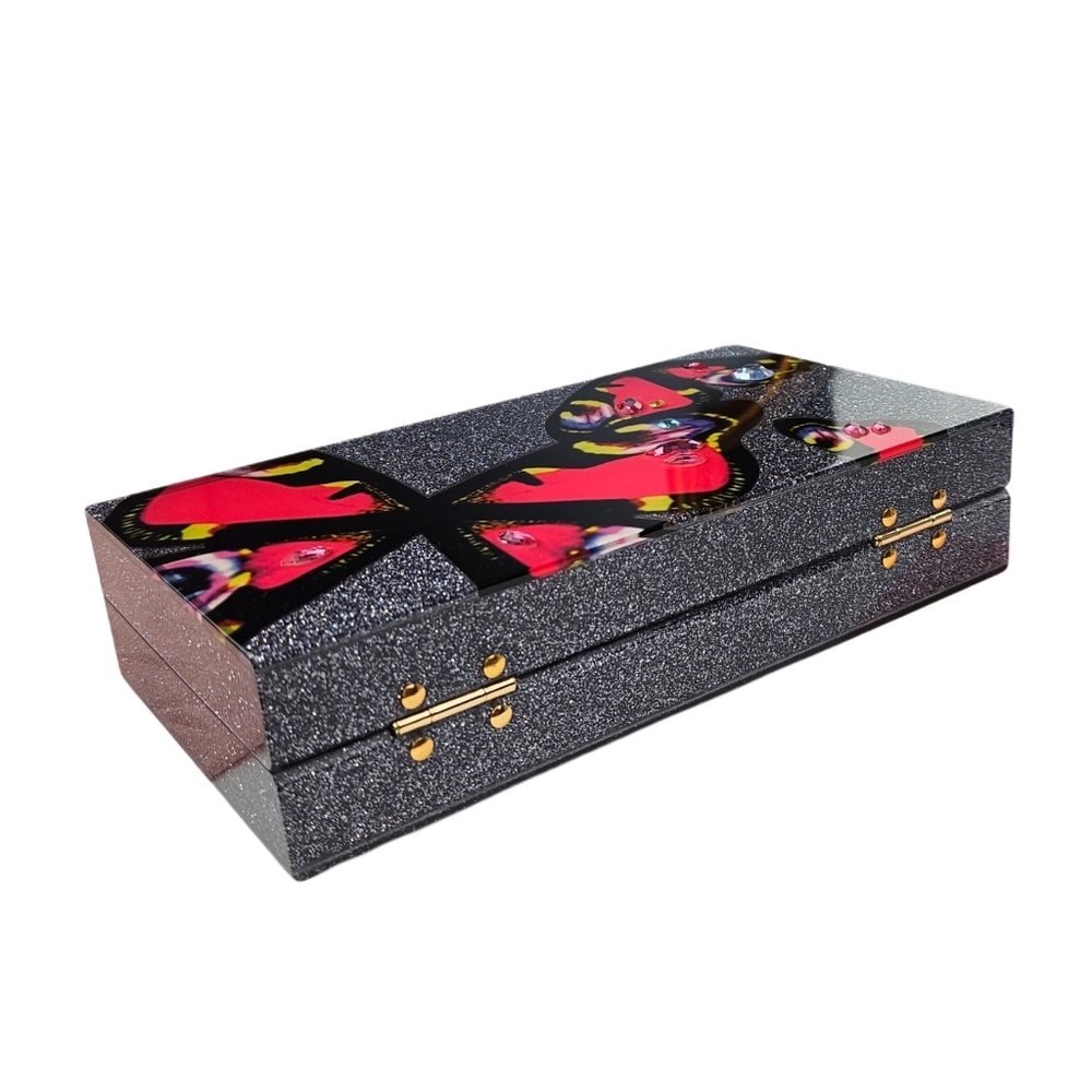 ❤️SPECIAL❤️SOPHIA WEBSTER Butterfly Clutch, Glittery Black & Crystals - Picture 3 of 10